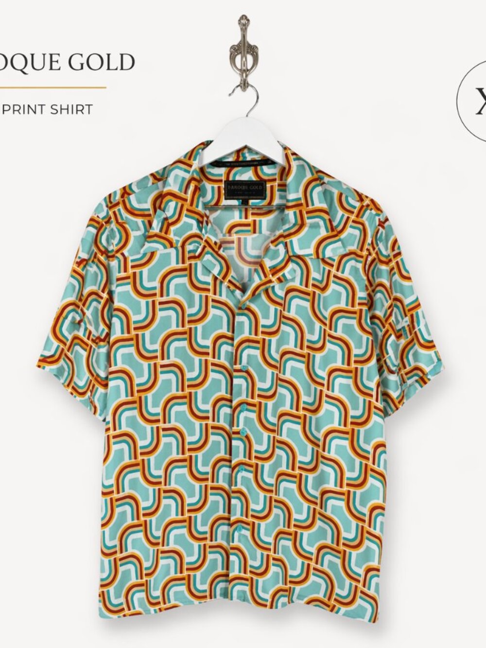 Retro Geometric Print Button Up Shirt Mens XL Short Sleeve Viscose Boho